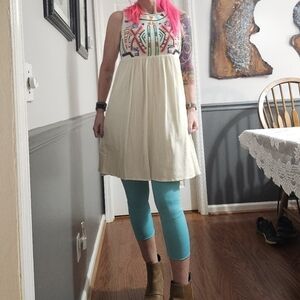 Cristina Linen Blend Embroidered Dress in Cream